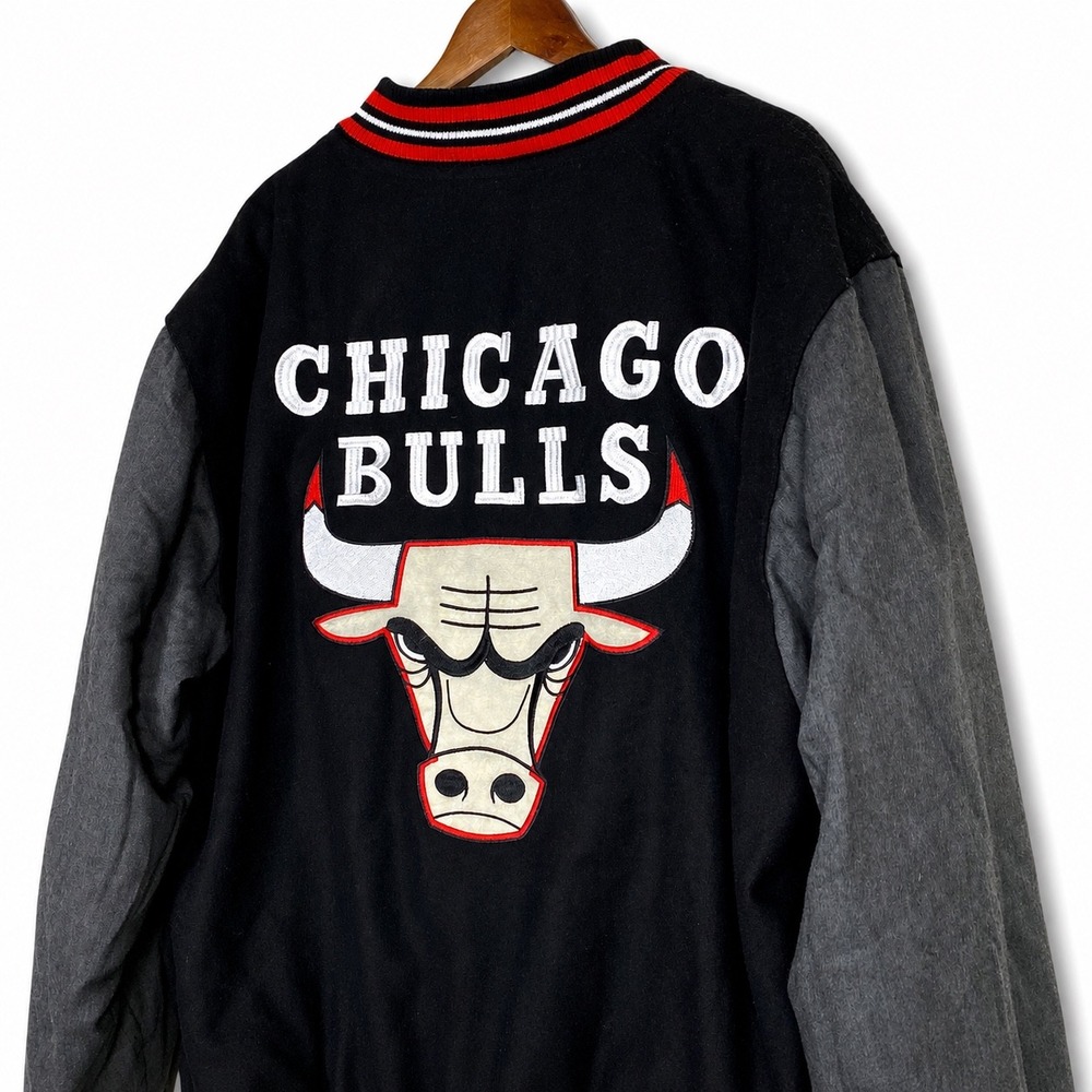 Vtg 90s Chicago Bulls Mens 2XL JH Design NBA Wool Varsity Jacket RARE White Logo - Picture 2 of 9